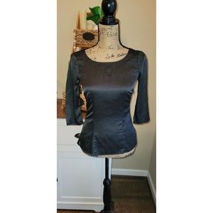 White House Black Market Blouse Top Black And White Polka Dot Size 00 EUC